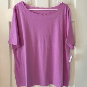 NWT Talbots Scalloped Pima Cotton Short Sleeve Purple Lilac T Shirt 2XP Petite